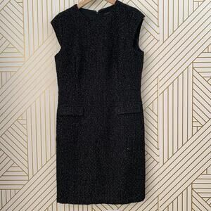 Ann Taylor Cap  Sleeve Sheath shift  Tweed Boulce Dress Black Gold Size 8